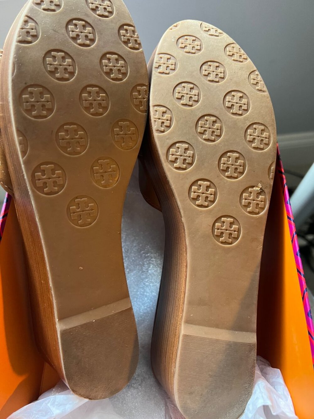 Tory Burch Tan/ Brown/Cognac Leather Platform Wedge Slide Sandals size 11 - Picture 2 of 4